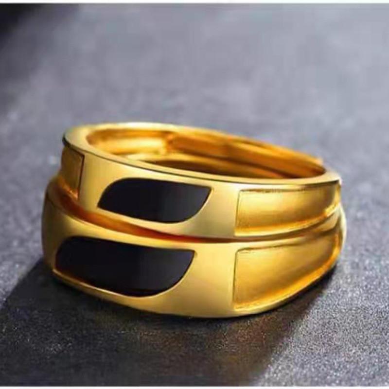 Unique Geometric Brass Rings With Gold Plating And Agate For Stylish Couples