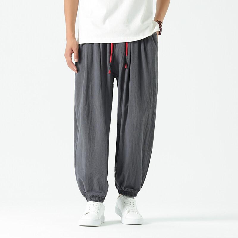 Spring Summer Men's Hemp Pants Loose Drawstring Lantern Pants Haren Pants Japanese Casual Pants