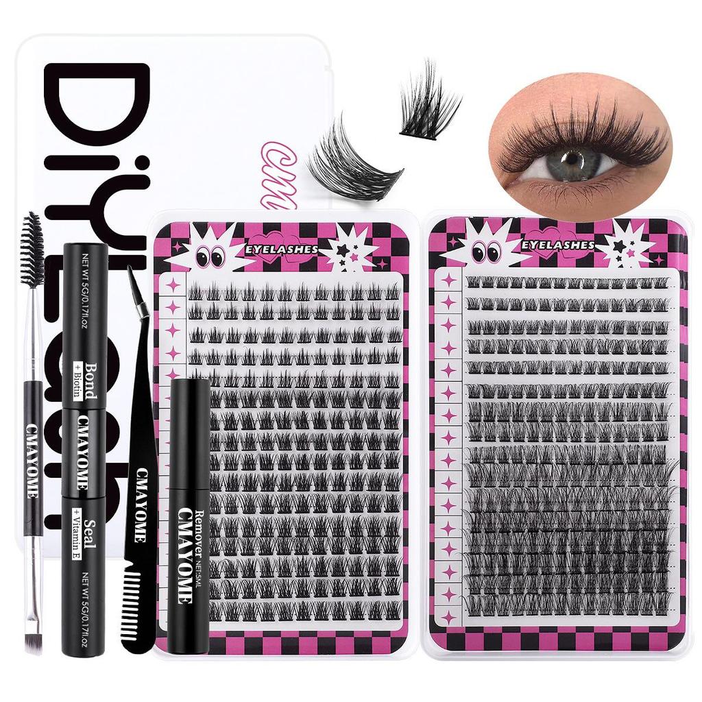 Large Capacity DIY Eyelash Extension Set: Natural Thick D Curl Segmented Self-Grafting Single Cluster Blossom Lashes