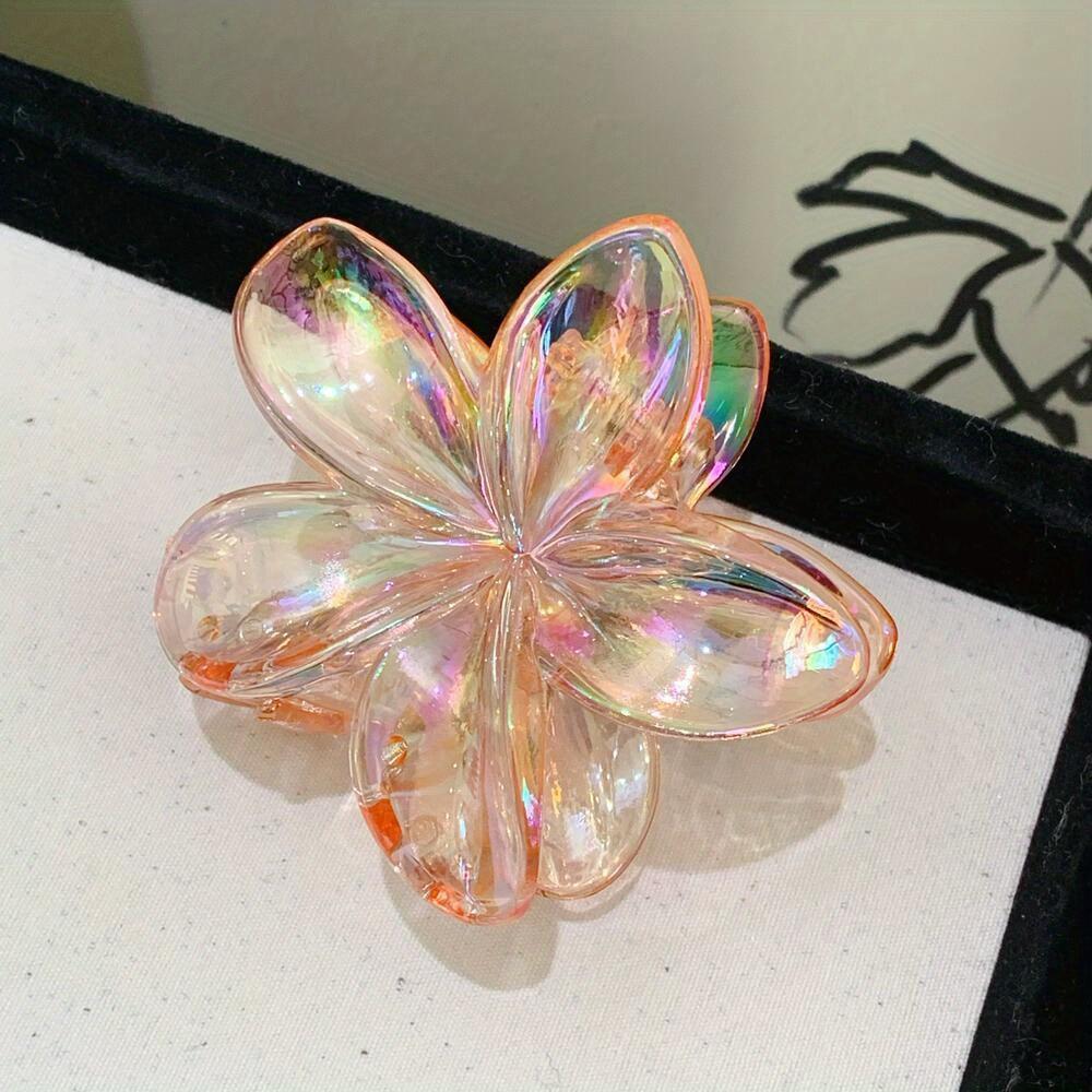Bohemian Minimalist Resin Flower Hair Clips, Transparent AB Color Gradient, Non-Slip, for Thick Hair, Braid Styling, Hawaiian Easter New Year Gifts