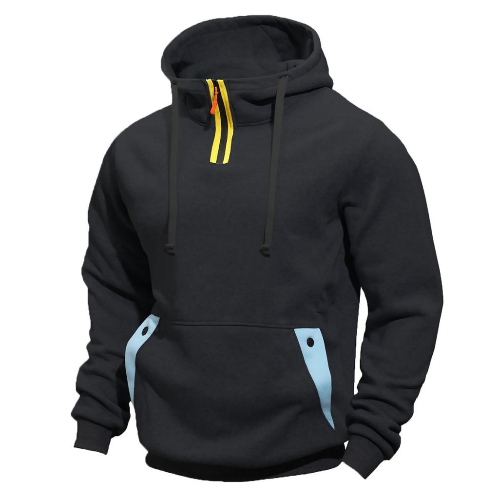 Men's, Loose-fitting, Sweatshirts, Fleece Sweatshirts, Lapels, Hoodies, Casual, Patchwork Sweatshirts, Hooded Jackets