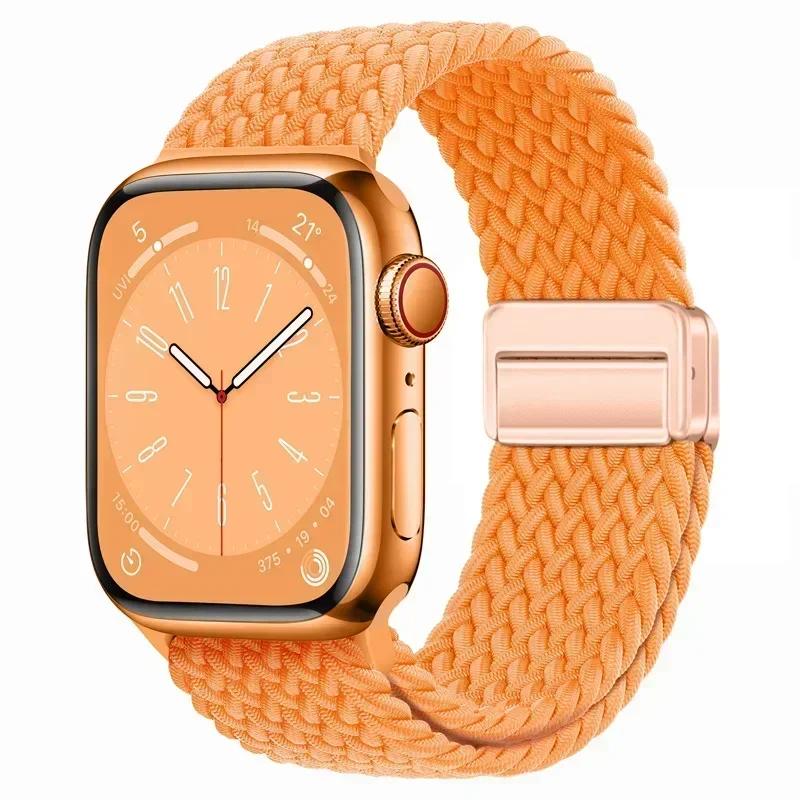 Nylon Braided Loop Strap for Apple Watch Ultra2 49mm 9 8 7 45 41mm Metal Magnetic Bracelet Wristband for 6 5 4 3 SE 44 40mm Band