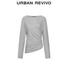 UR 2025 Autumn Women's Irregular Pleated Long-Sleeve T-Shirt