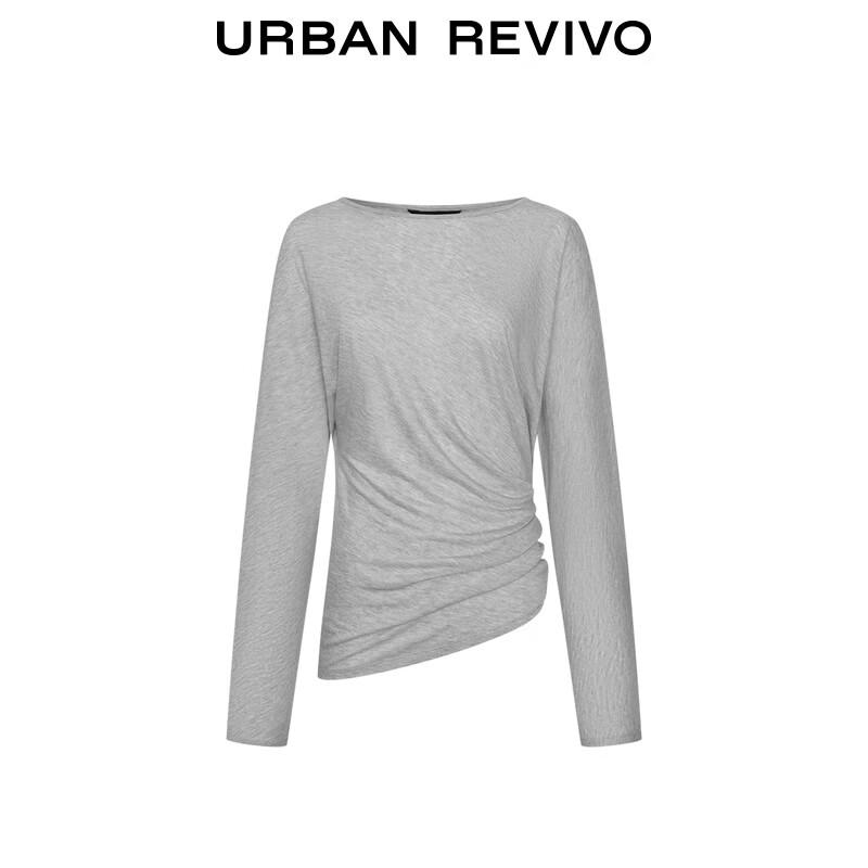 UR 2025 Autumn Women's Irregular Pleated Long-Sleeve T-Shirt