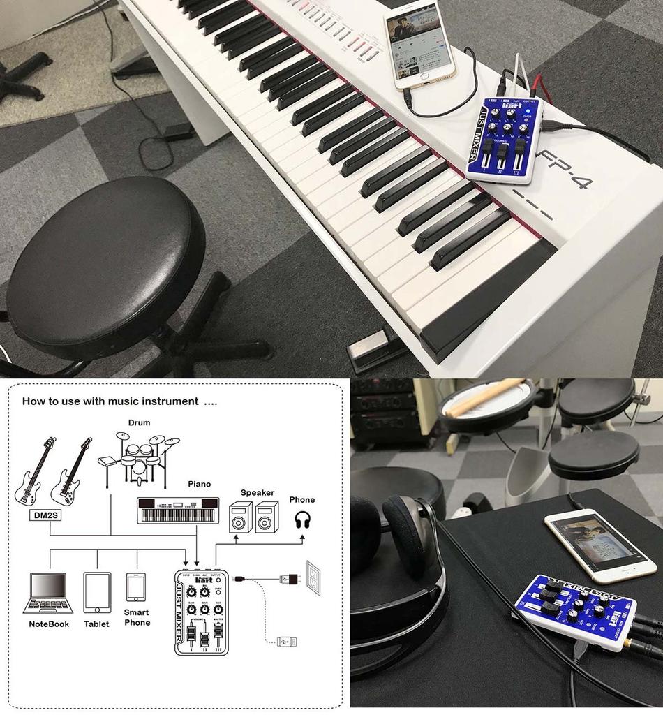 Maker hart Just Mixer Stereo Audio and USB Powered 3-Input Mixer/Battery (Blue)