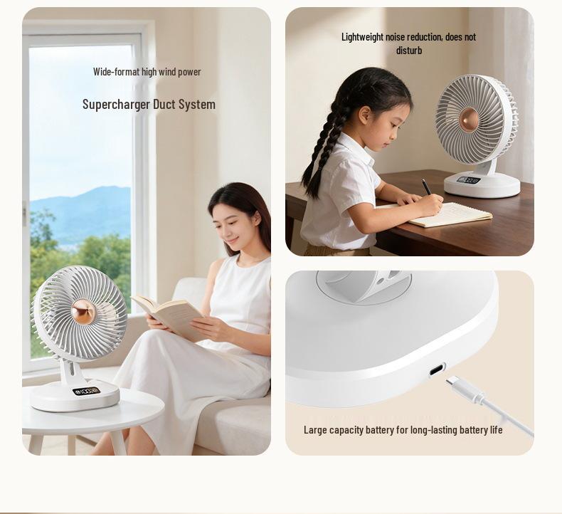 Wireless Charging Desktop Fan with Automatic Head Shaking