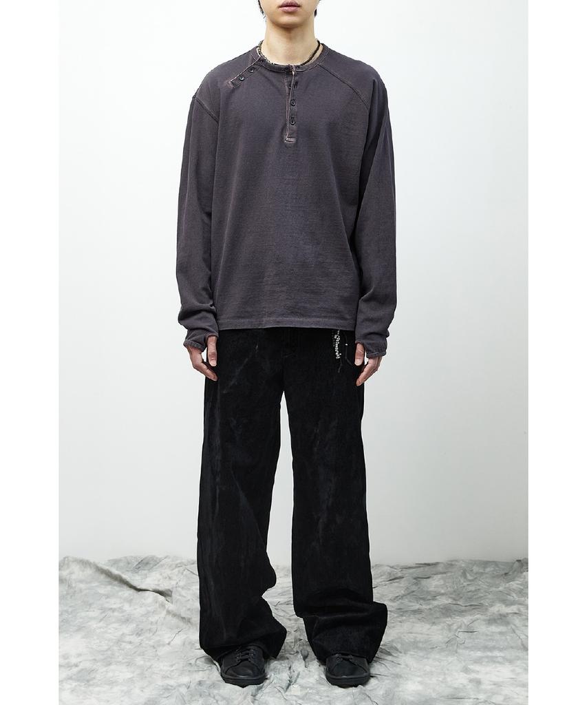 Haechinglum Double Henley Neck Tee Bleached Blue Charcoal