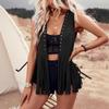Chaleco sin mangas para mujer S con flecos Estilo retro casual