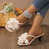 New Square Toe Sandals Flower Women's Heeled Fashion Slippers High Heels 2025 Summer Brand Shoes Designer Chunky Slides Pumps