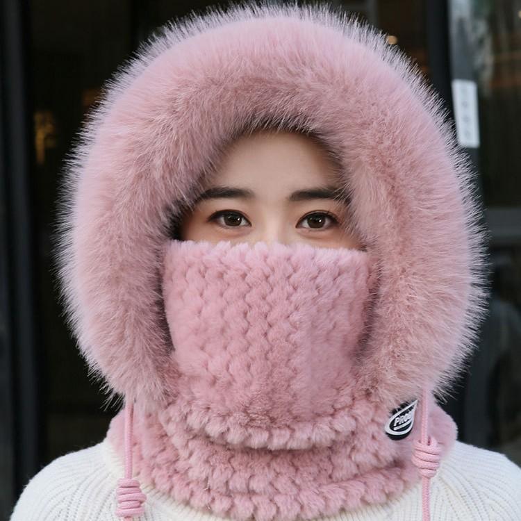Autumn and Winter Hat Women's Scarf Integrated Fleece Thickened Thermal Hat Outdoor Cycling Hat Windproof Thermal Hat