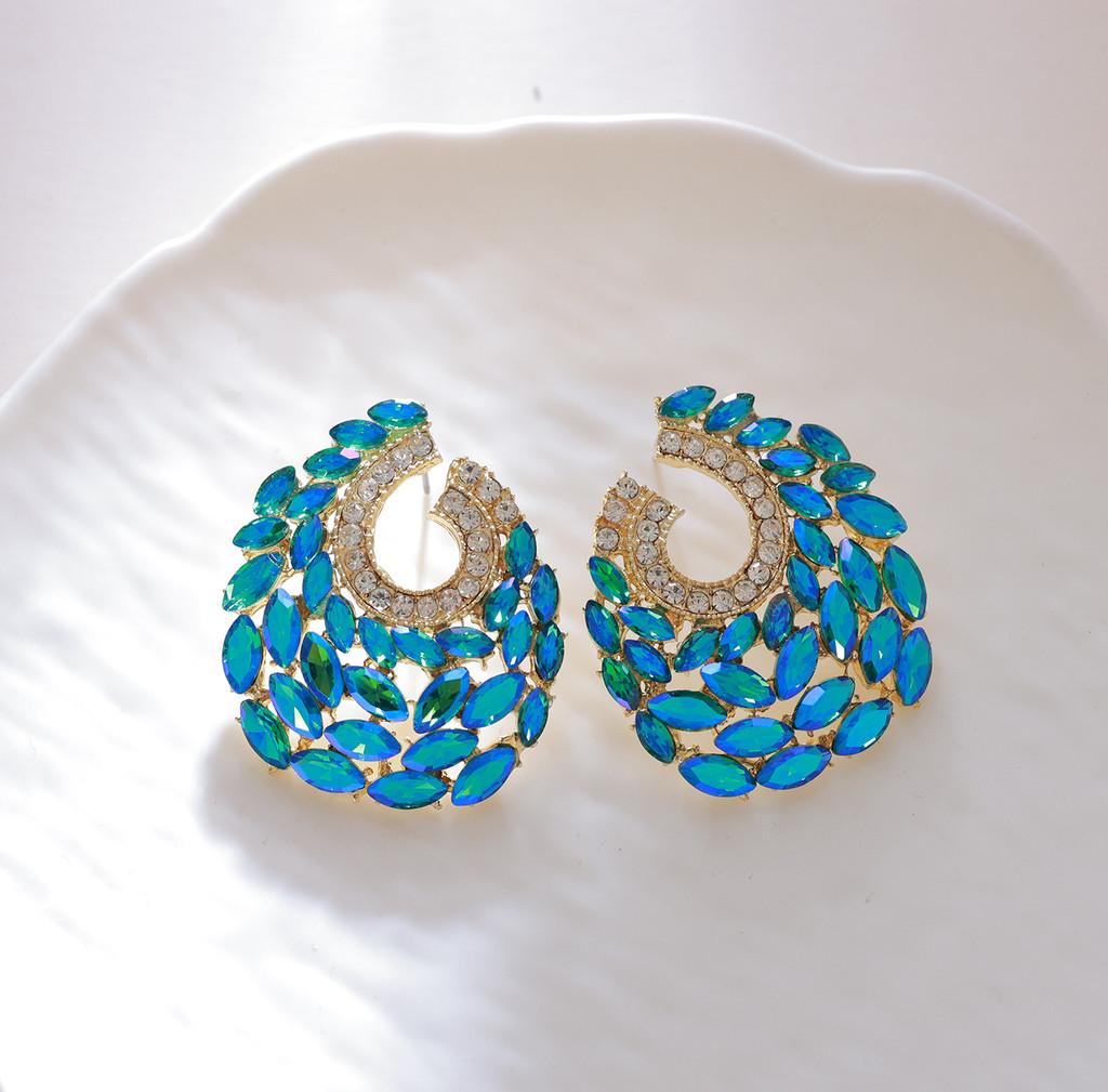 Geometric Hollow C Shape Crystal Earrings For Evening Bridal Party Jewelry