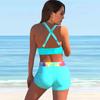 Women's Swimwear Tankini 2 Piece Swimsuit Blue Checkered Cross Vest Print Vacation Bathing Suits