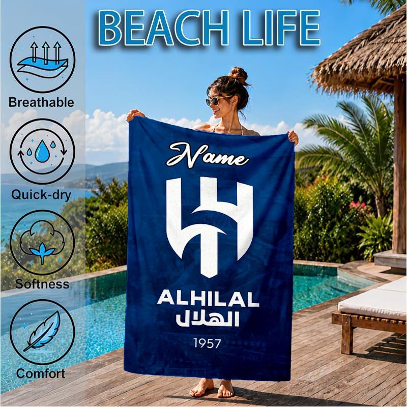 Custom Name Hilal FC Crest Beach Towel Microfiber Beach Towel, Lightweight and Quick-Dry, for Summer Travel, Swimming Pool Gift