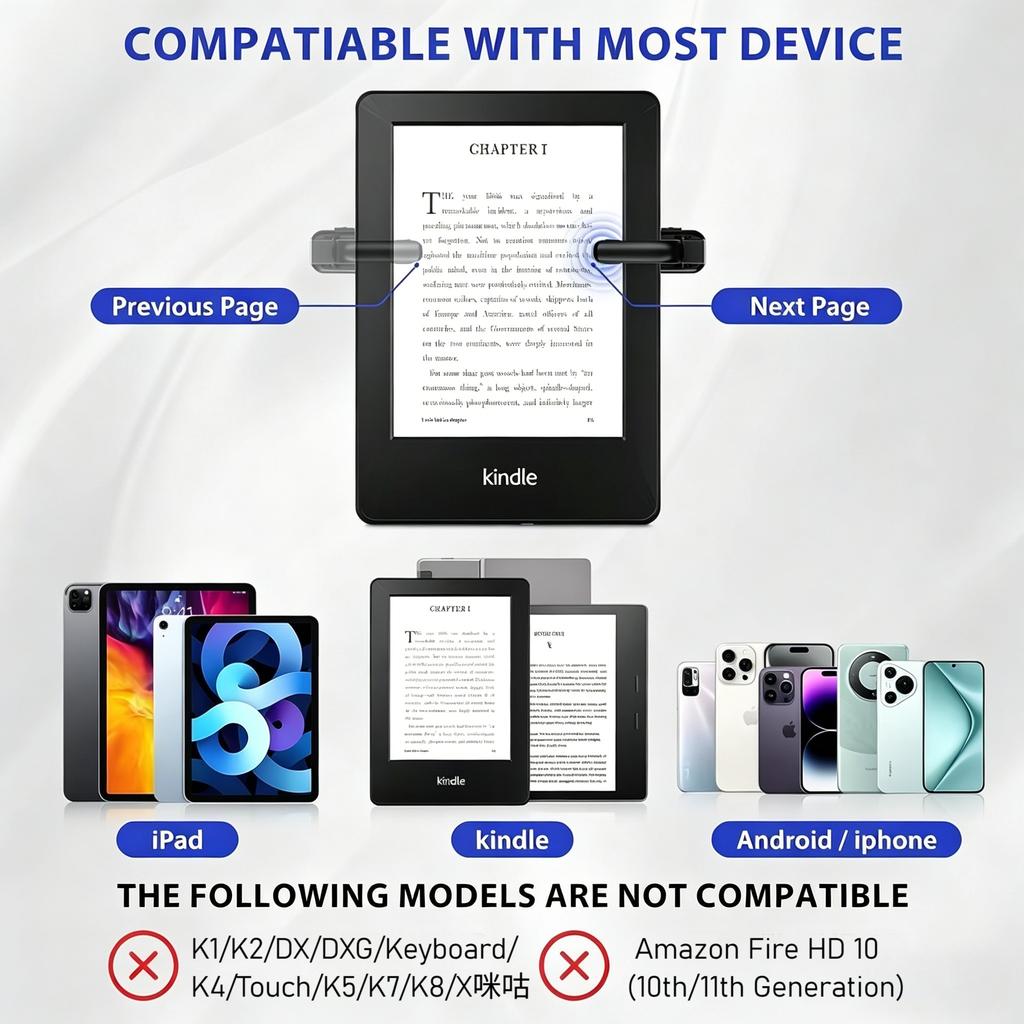2in1 Page Turner Clicker Wireless Page Turner Remote Control E-Reader Phone Camera Record Trigger Remote for Kindle Paperwhite 5