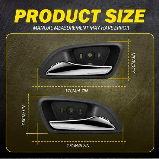2PCS Interior Left&Right Door Handles For 2011-2015 Chevrolet Cruze Black+Chrome