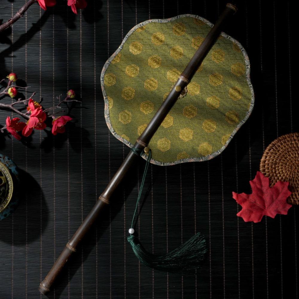 Rotatable Long Handle Fan Rollable Group Fan Retro Chinese Bamboo Waist Fan Gifts