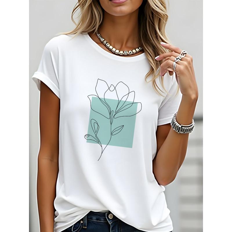 Letni damski T-shirt z okrągłym dekoltem i krótkim rękawem z modnym nadrukiem 3D