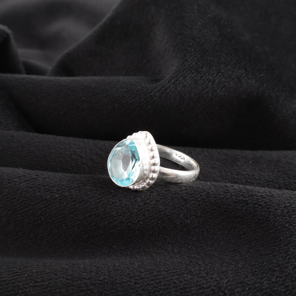 Sky Blue Topaz Gemstone 925 Sterling Silver Designer Handmade Jewelry Elegant Ring For Anniversary Gift RR-77-15