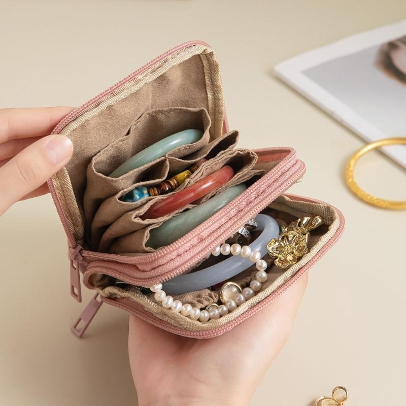 Estojo de Joias de Viagem Múltiplas Seções Impermeável Revestimento Macio Bolsa para Armazenamento de Brincos
