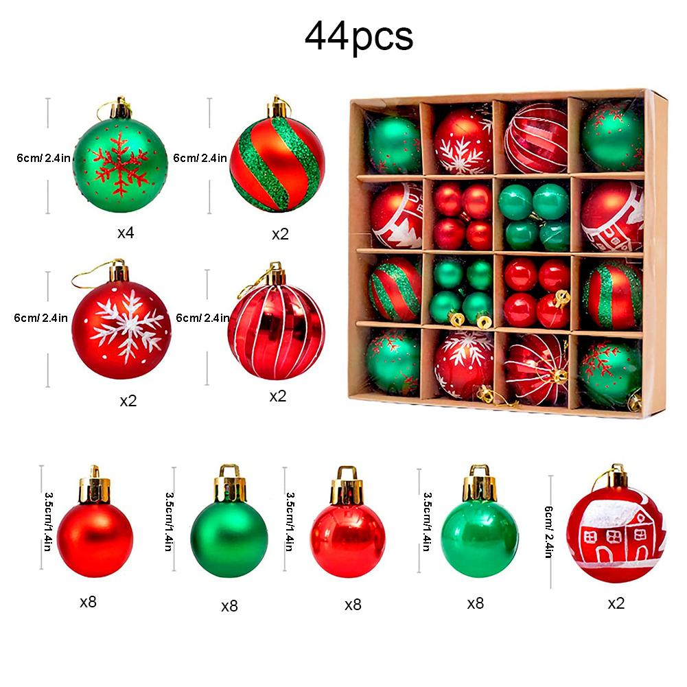 44Pcs Christmas Baubles Shatterproof Christmas Ornaments Set Hanging Ball Set for Xmas Tree Wedding Party Decoration