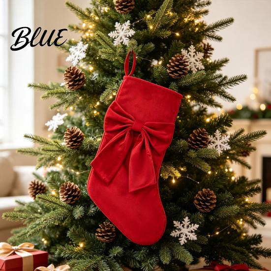 Home Decor for Christmas Tree Soft Velvet Stocking Fireplace Decor Large Hanging Gift Bag Storage Pouch with Bow Plush Candy Tote Kids Festive