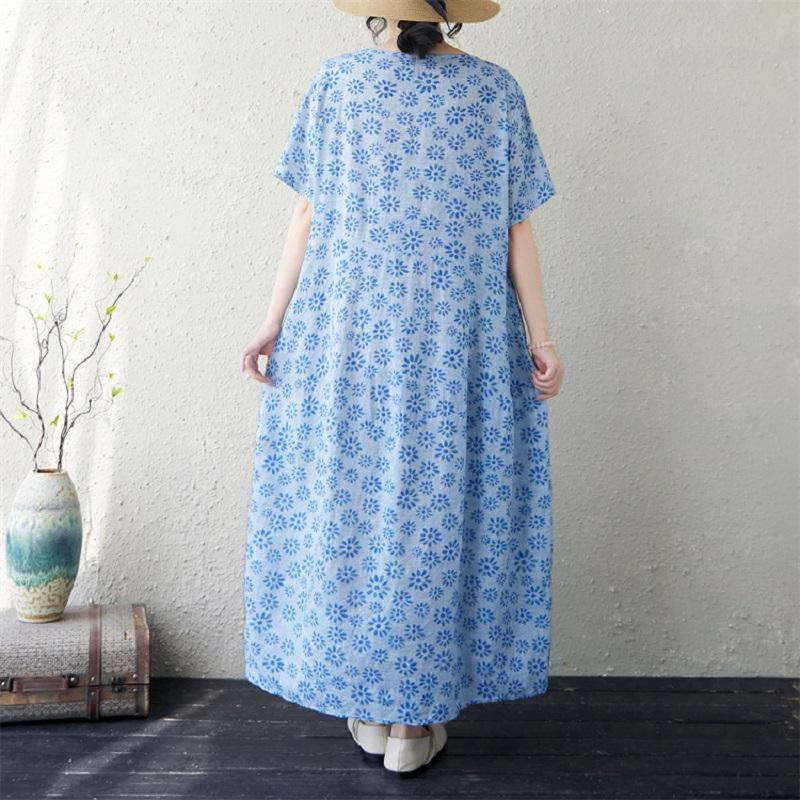 Manica corta Plus size cotone vintage floreale nuovo in abiti da donna casual abito lungo estivo ampio