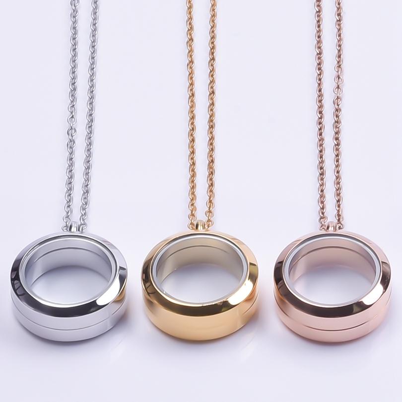 Never Fade Round Stainless Steel Locket Pendant Necklaces For Women Men Accessories Living Lockets Necklace Memory Jewelry Gift