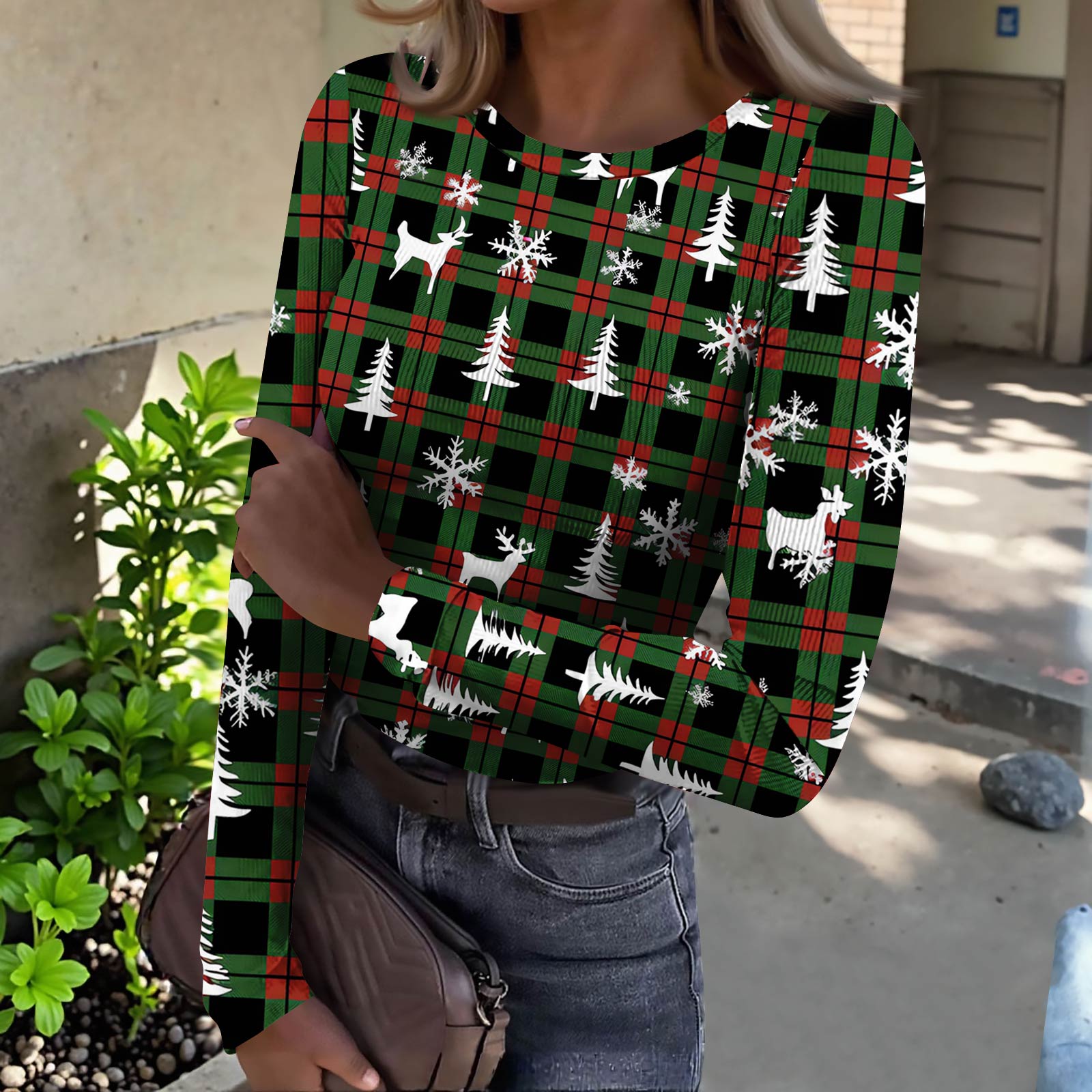 

Женская футболка с облегающим низом, модная повседневная с градиентным принтом, пуловер с круглым вырезом и длинными рукавами L армия зеленый