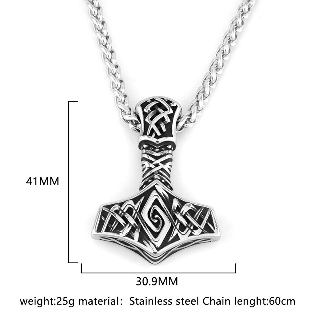 Nordic Mythology Odin Thor Hammer Pendant Men Stainless Steel Rune Amulet Necklace Slavic Warrior Weapon Jewelry Gift