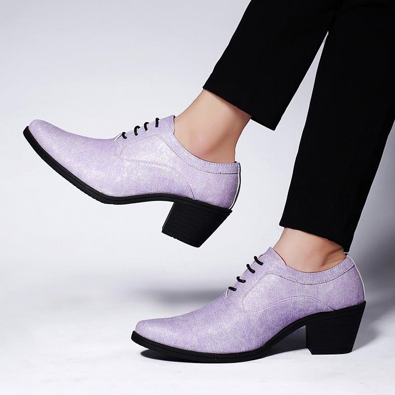 2025 Purple High Heel Men's Shoes Elegant Mens Dress Shoes Designer Moccasin for Men Groom Wedding Leather Shoes Pointed Toe