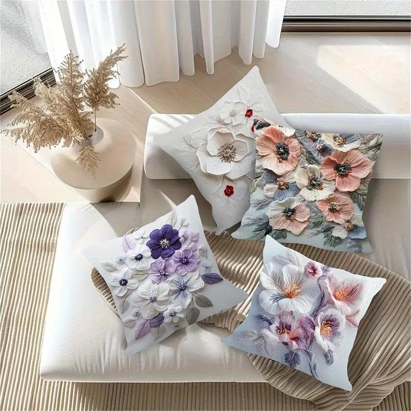 Luxe Embroidered Floral Pillowcase: Sophisticated Textured Cushion Cover For Elegant Home Sofa Decor