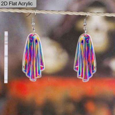 2D Flat New Acrylic Ghost Earrings Charms Halloween Drop Dangle Earrings For Women
