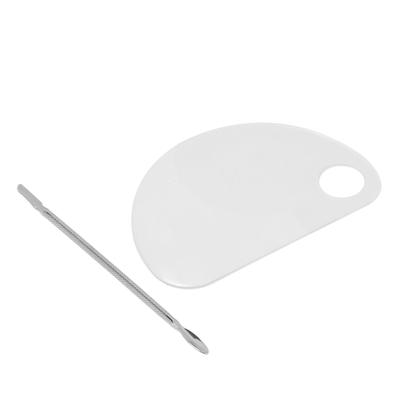 Nail Art Mixing Palette with Spatula Thumb Hole Acrylic Semi Circular Shape Clear Makeup Mixing Tray