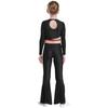 Girls Metallic Sequin Dance Set Long Sleeve Crop Top Paired with Sheer Mesh Bell Bottom Pants Performance Outfit