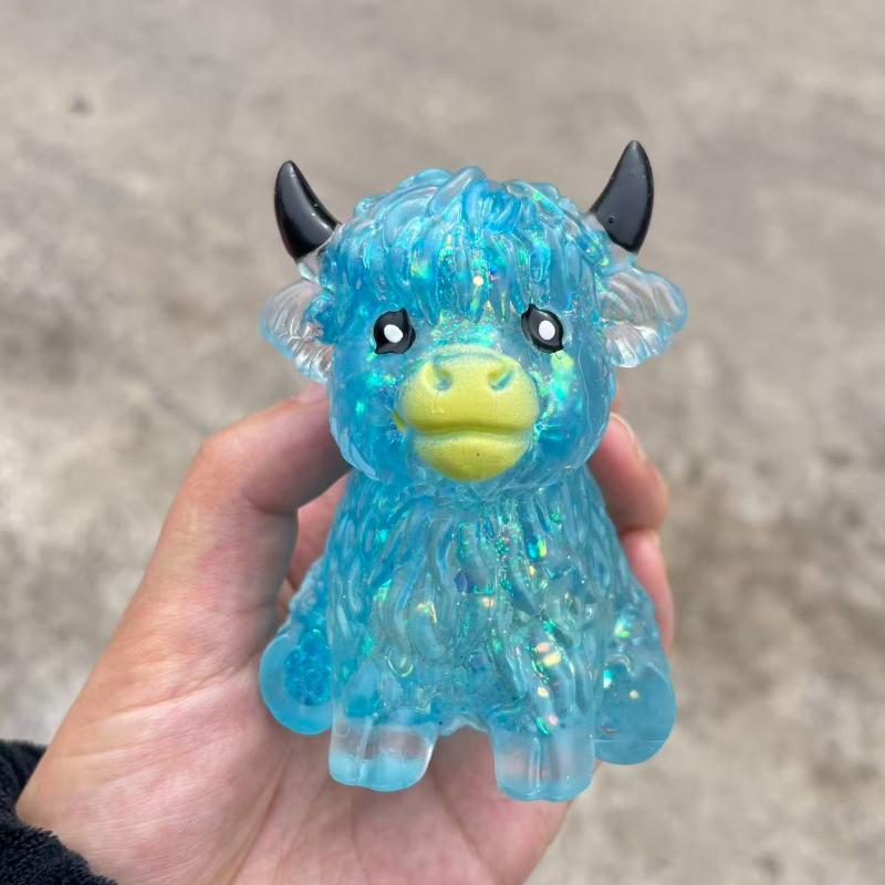 Mignon Maltose Squishy Paillettes Vache des Highlands Jouets à Presser Animal Doux Montée Lente Anti-Stress Soulager l'Anxiété Jouet Sensoriel Fidget