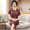 Women's Cotton Silk Short-Sleeve Pajama Set for Middle-Aged and Elderly