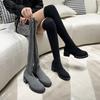 Fashion Sexy High Sock Boots Women Winter New Fashion Over The Knee Warm Botas Mujer Suede Lace Up Pumps Shoes High Heels Boots
