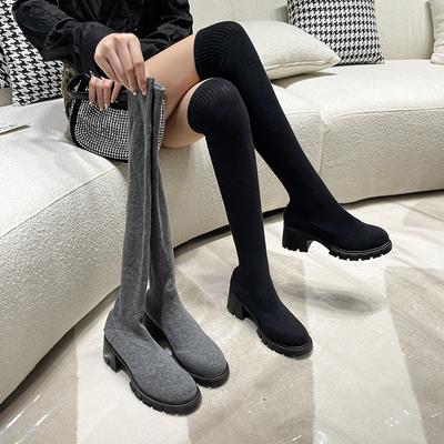 Stivali Calzino Alti Sexy Donna Invernali Nuova Moda Sopra il Ginocchio Caldi Botas Mujer Camoscio Allacciatura Scarpe con Tacco Alto Stivali