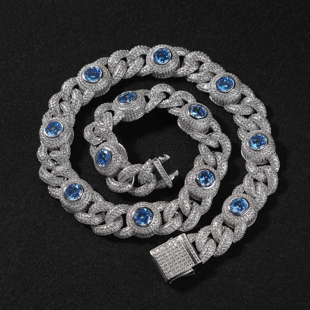 Hip Hop 15mm Color Zircon Cuban Necklace Male and Female Personality Dopamine Color Necklace