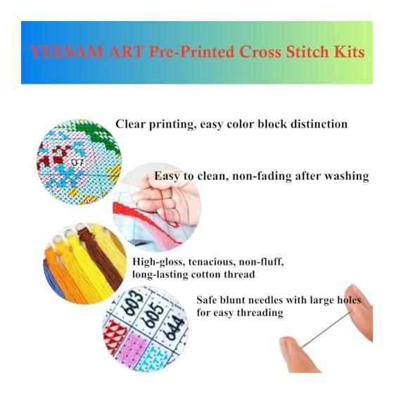 YESAM ART Printed Cross Stitch Kit for Adults & Beginners Da Vinci's Mona Lisa, 11ct DIY Stamp Cross Stitch Embroidery Set Needlework 30x30cm Wall