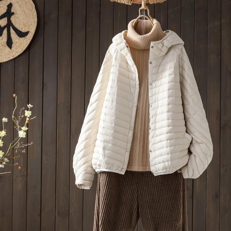 Women Down Jacket Hood Over Size Loose Casual Autumn Winter Outwear Coat