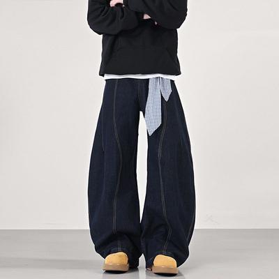 American Retro Washing Scimitar Jeans Men and Women Loose Design Square Scarf Wide-leg Casual Trousers