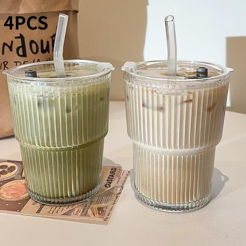 Foldable Glass Jar with Lid and Straw, Reusable Ice Coffee Cup, Perfect for Iced Tea Juice Water,Durable and Eco-Friendly Design