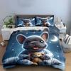 Cute Dog In Pajamas At Night Bedding Duvet Cover Set  (1*Duvet Cover 2*Pillowcases, Without Duvet Insert)