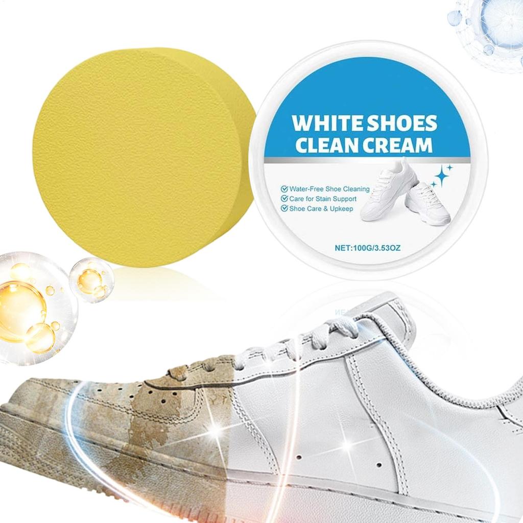 100g White Shoe Cleaner Cream Anti-Yellowing Stain Remover with Sponge Leather Mesh Rubber Canvas Cleaning Kit for Boots Shoes