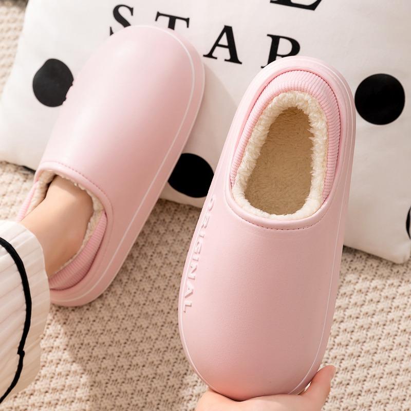 Waterproof Bag and Winter Cotton Slippers for Men's Home New Warm and Non-slip Couple Simple Outer Cotton Shoes for Women