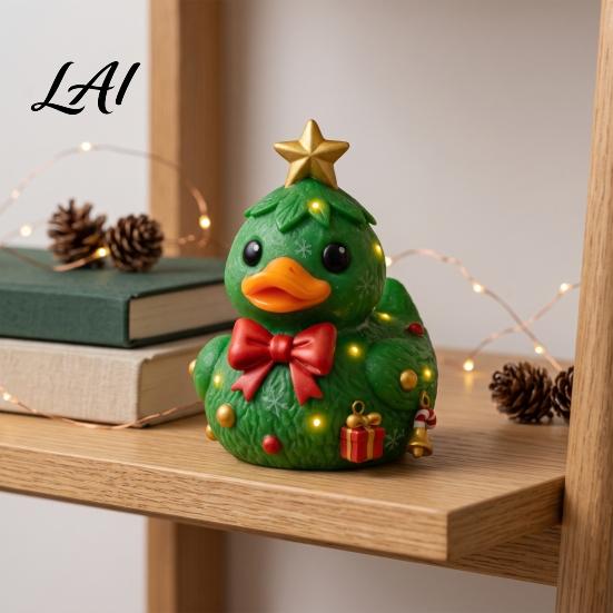 Christmas Shelf Decor Duck Figurine Resin Sculpture for Holiday Home Decor Cute Small Statues Desktop Ornaments with Festive Elements Indoor Outdoor