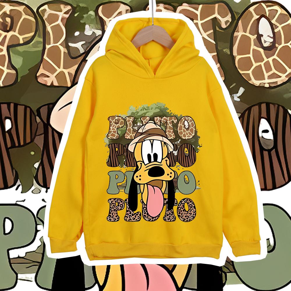 Disney Pluto Animal Kingdom Print Kids Fleece Hoodie For Boys And Girls Warm Plush Lined Children Pullover Soft Winter Outerwear