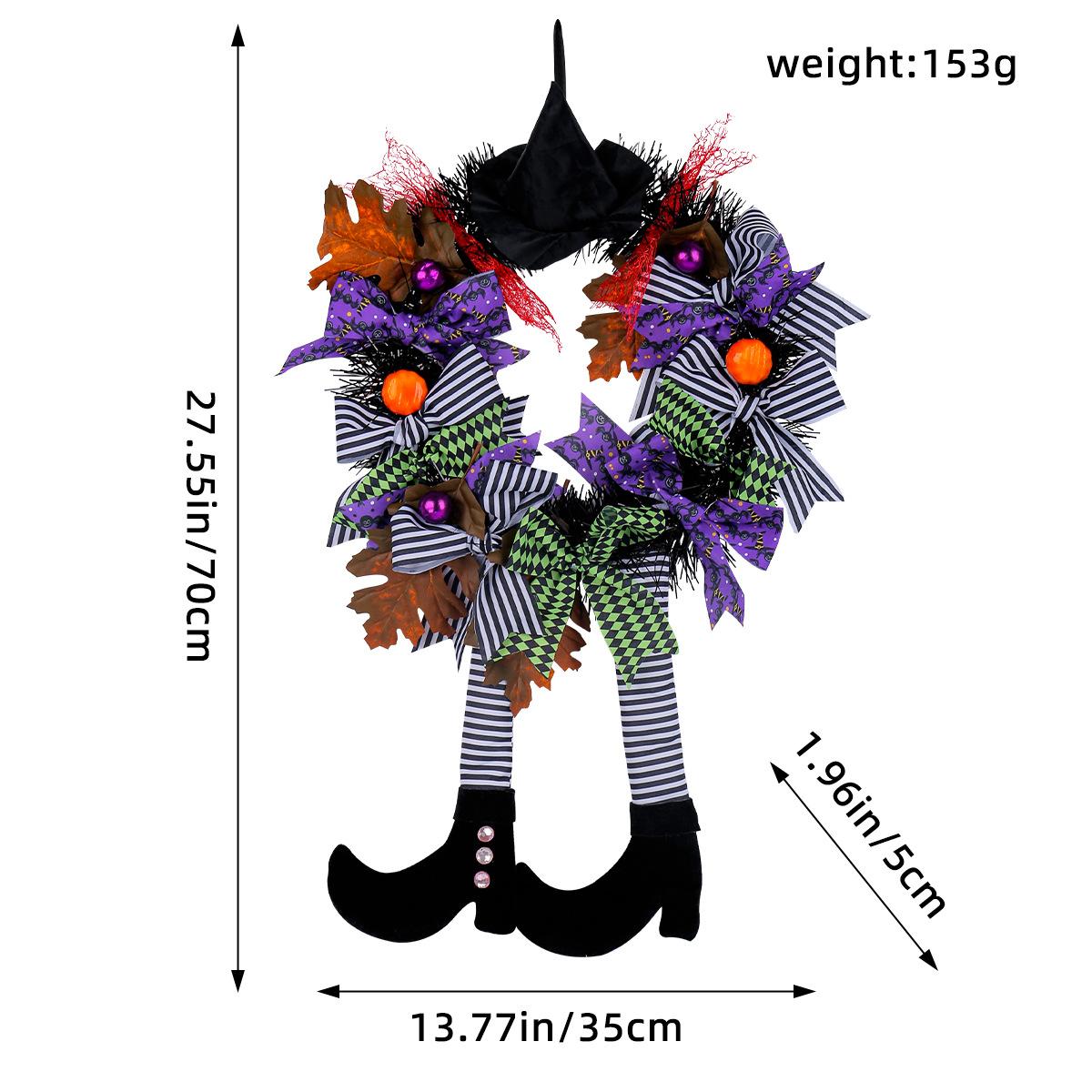 

2024 Halloween Witch Hat Long Legs Pumpkin Wreath Door Hanging Haunted House Horror Wreath Decoration Pendant Decoration Props 35*5*70CM