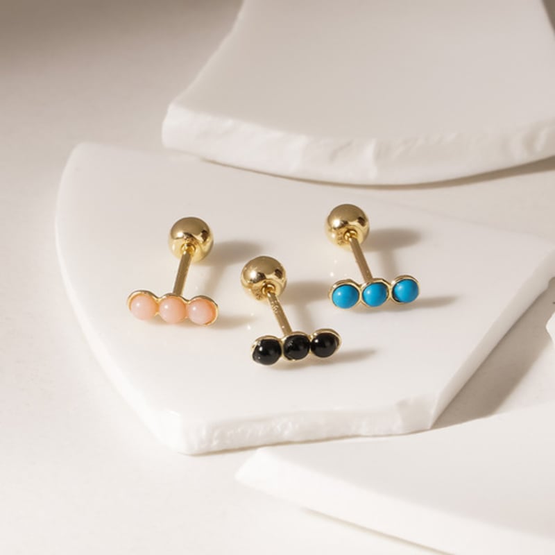 

JEWNEL 14K Kongkong Triple Round Mini Raw Stone Piercing Earrings (6 colors) Piercing (1 piece)_Yellow Gold